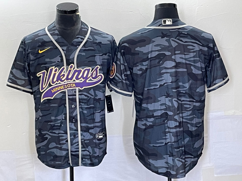 Men's Minnesota Vikings Blank Grey Camo Cool Base Stitched Baseball Jersey Men's Minnesota Vikings Blank Grey Camo Cool Base Stitched Baseball Jersey